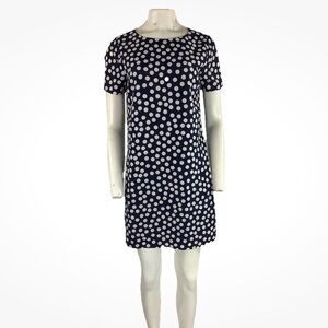 J Crew Sz 6 Mini Shift Polka Dot Dress Blue White Polyester Retro Business
